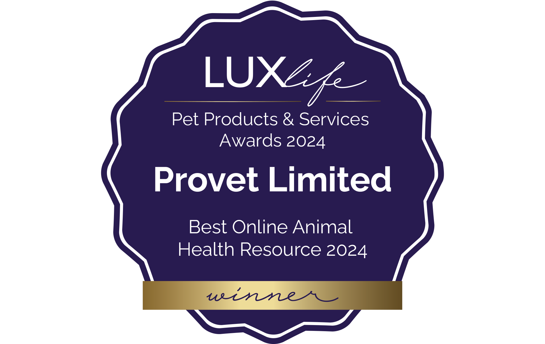 Winner's badge reads Best Online Animal Health Resource 2024